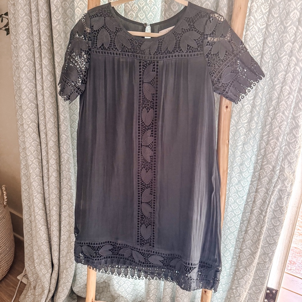 LOFT Charcoal Lace Mini Dress